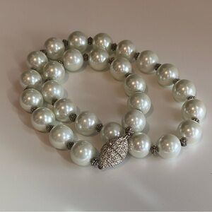 Silver and White Pearl Necklace with Crystal Clasp